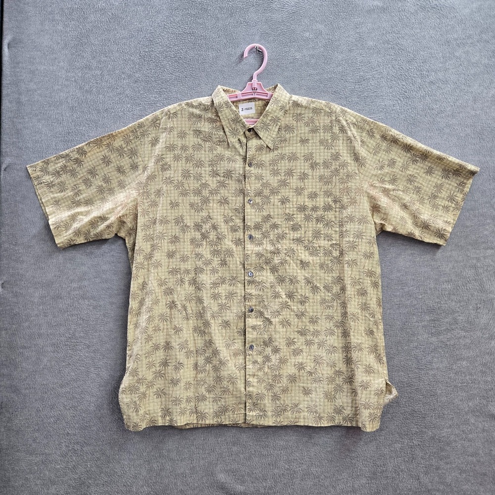 Tori Richard Men Button Up Shirt XL Khaki Geometric Cotton Lawn Palm Trees